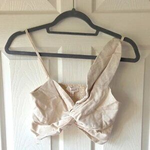 Rose Velvet Beige Crop Top M Leaf Sleeve